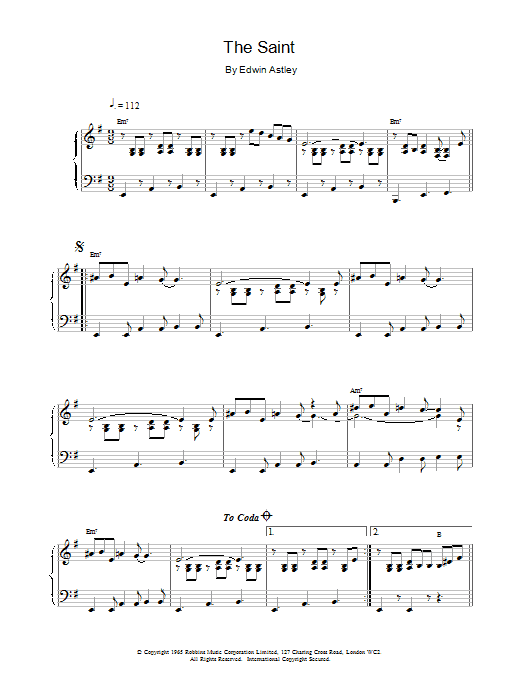 Edwin Astley The Saint sheet music notes and chords arranged for Piano Solo