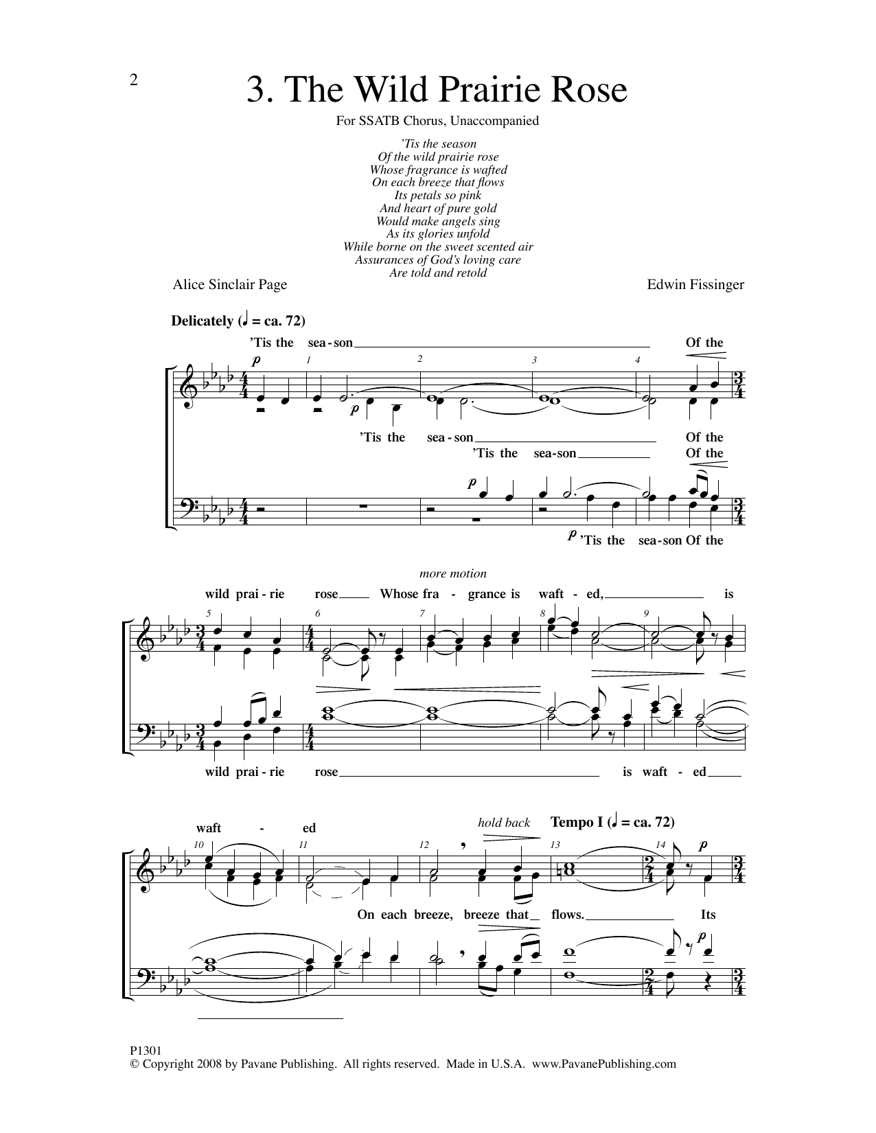 Edwin Fissinger The Wild Prairie Rose sheet music notes and chords arranged for SATB Choir