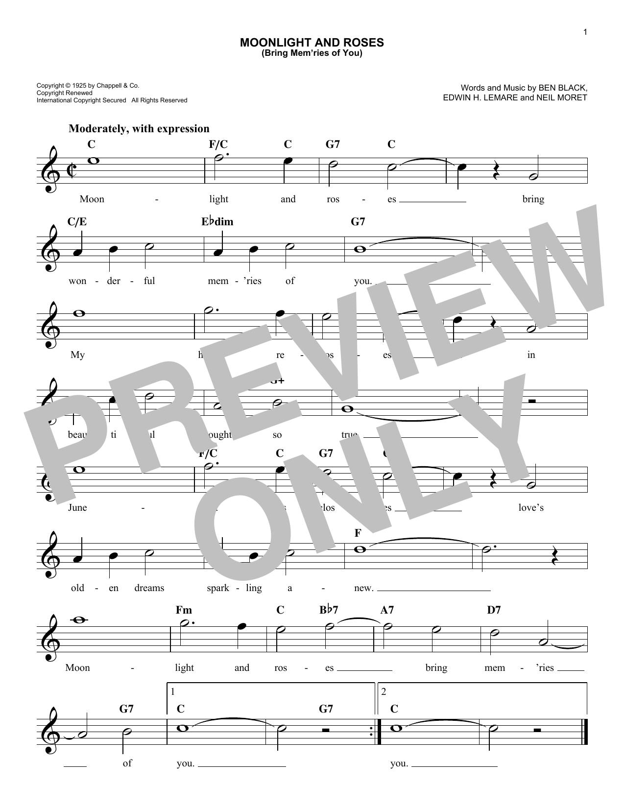 Edwin Lemare Moonlight And Roses (Bring Mem'ries Of You) sheet music notes and chords arranged for Lead Sheet / Fake Book