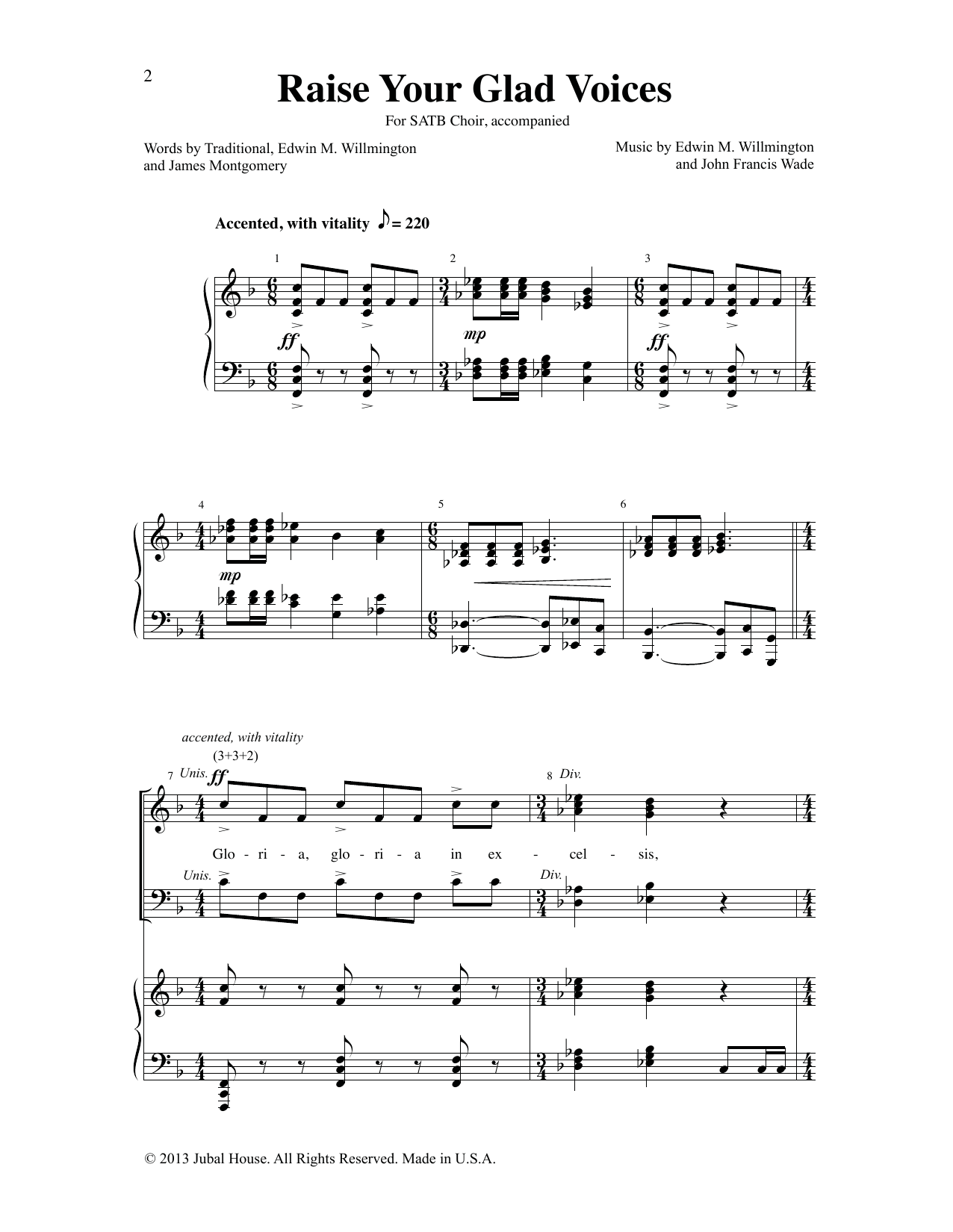 Edwin M. Willmington & John Francis Wade Raise Your Glad Voices sheet music notes and chords arranged for SATB Choir
