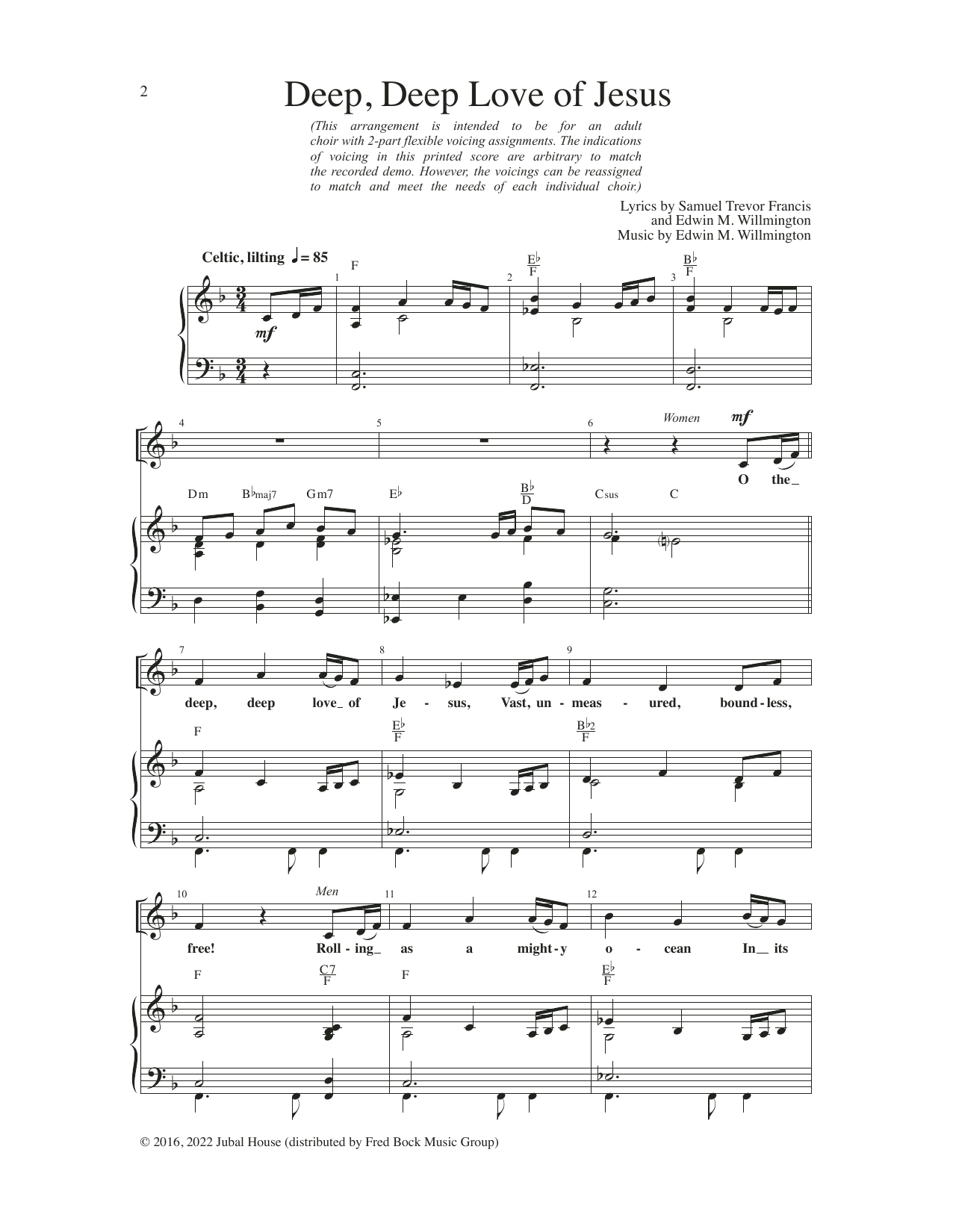 Edwin M. Willmington Deep, Deep Love of Jesus sheet music notes and chords arranged for 2-Part Choir