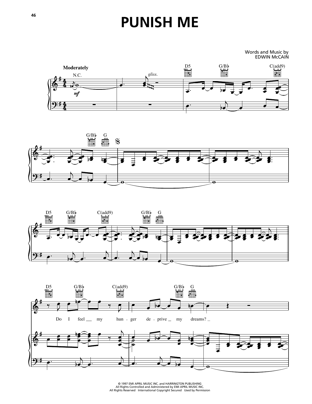 Edwin McCain Punish Me sheet music notes and chords arranged for Piano, Vocal & Guitar Chords (Right-Hand Melody)