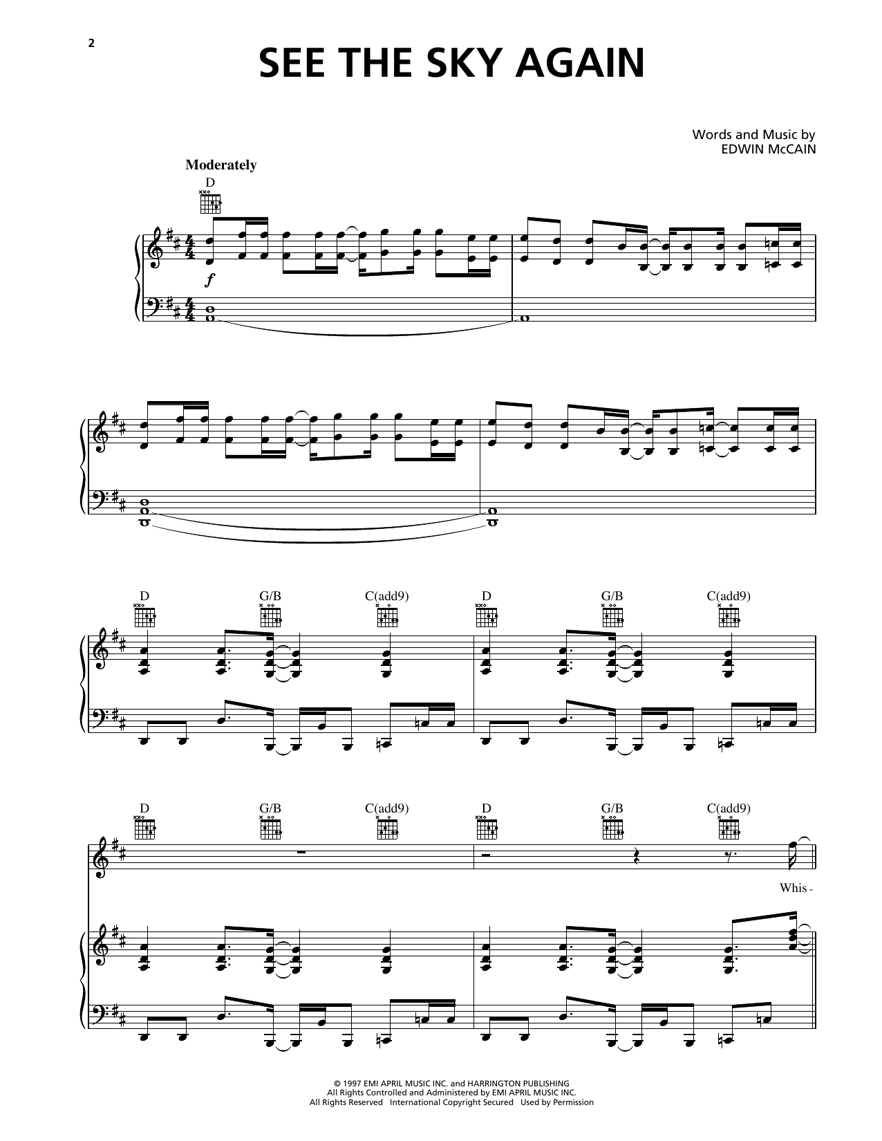 Edwin McCain See The Sky Again sheet music notes and chords arranged for Piano, Vocal & Guitar Chords (Right-Hand Melody)