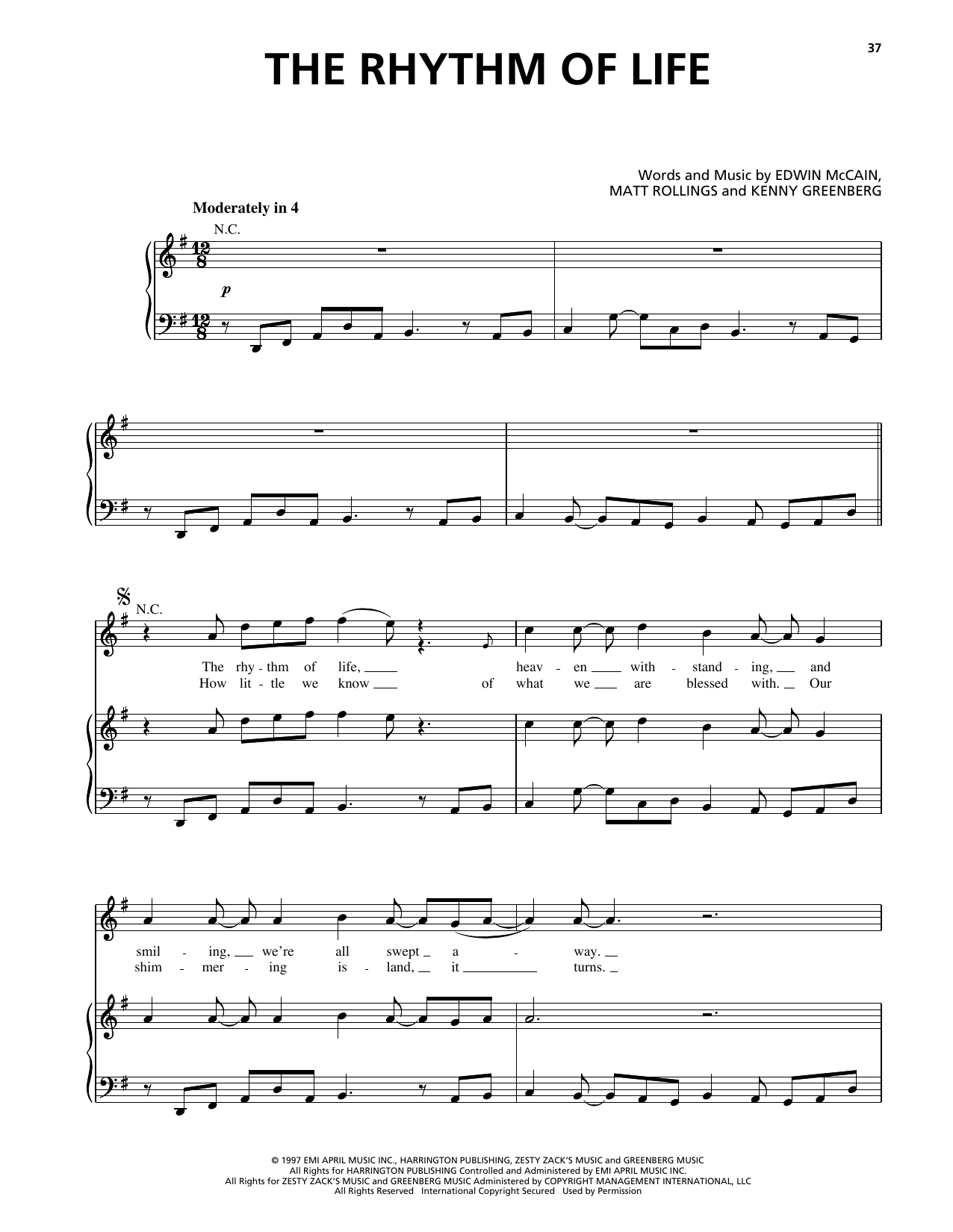 Edwin McCain The Rhythm Of Life sheet music notes and chords arranged for Piano, Vocal & Guitar Chords (Right-Hand Melody)