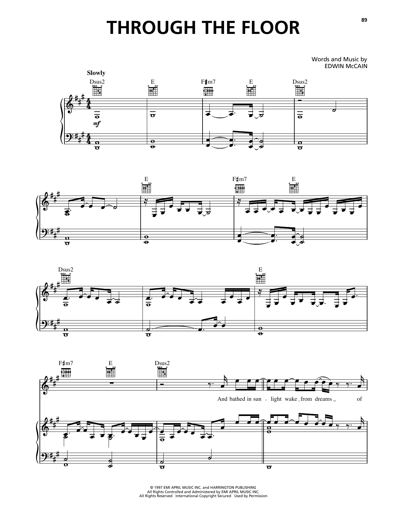 Edwin McCain Through The Floor sheet music notes and chords arranged for Piano, Vocal & Guitar Chords (Right-Hand Melody)