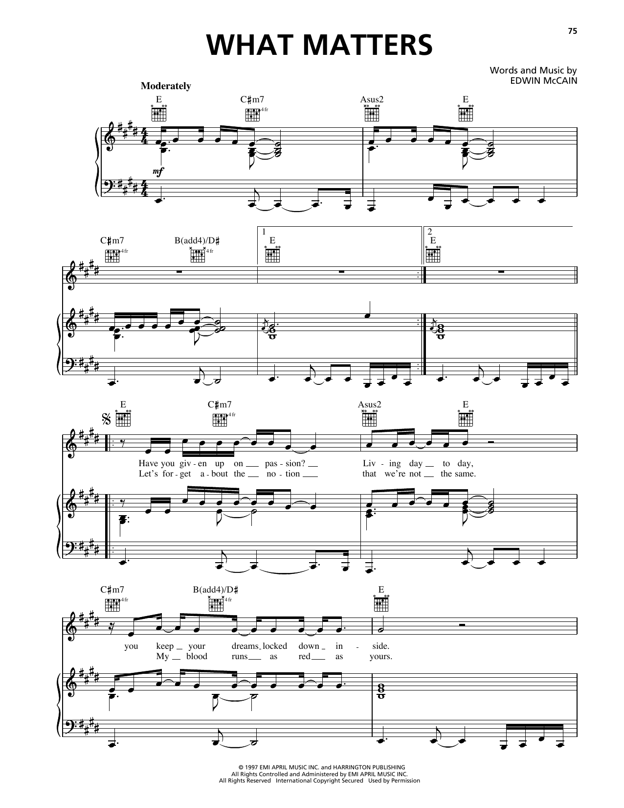 Edwin McCain What Matters sheet music notes and chords arranged for Piano, Vocal & Guitar Chords (Right-Hand Melody)