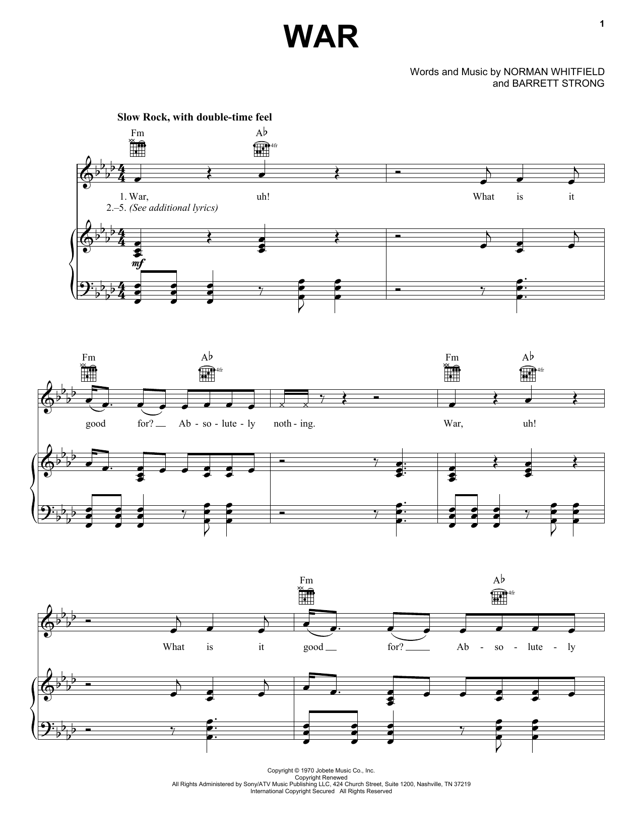Edwin Starr War sheet music notes and chords arranged for Lead Sheet / Fake Book