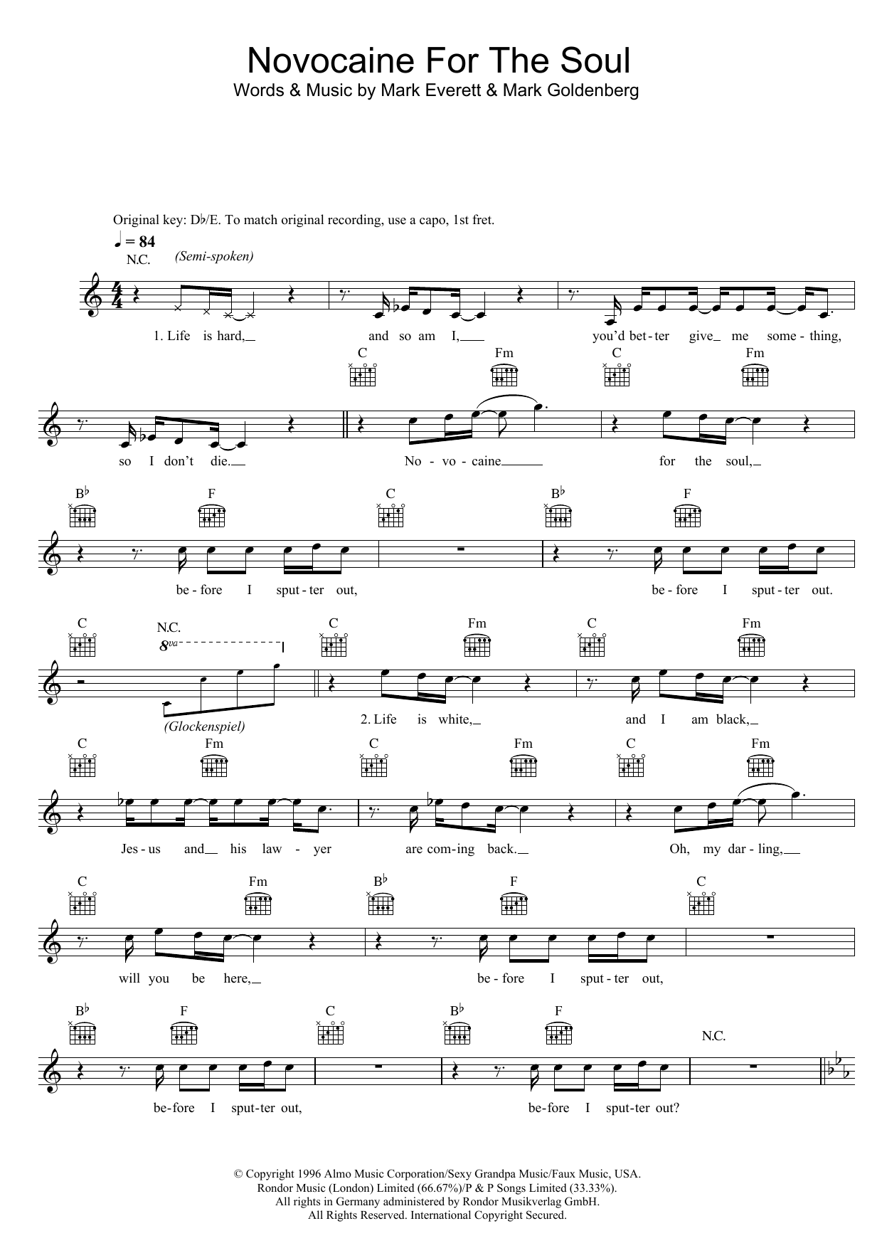 Eels Novocaine For The Soul sheet music notes and chords arranged for Lead Sheet / Fake Book