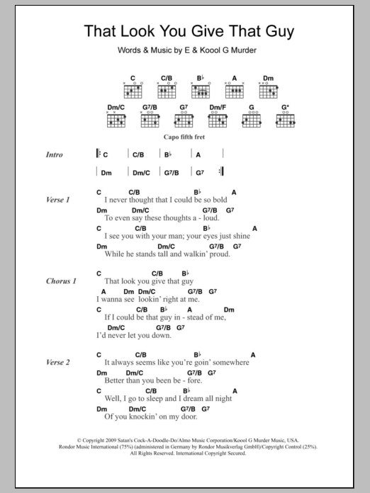 Eels That Look You Give That Guy sheet music notes and chords arranged for Piano, Vocal & Guitar Chords