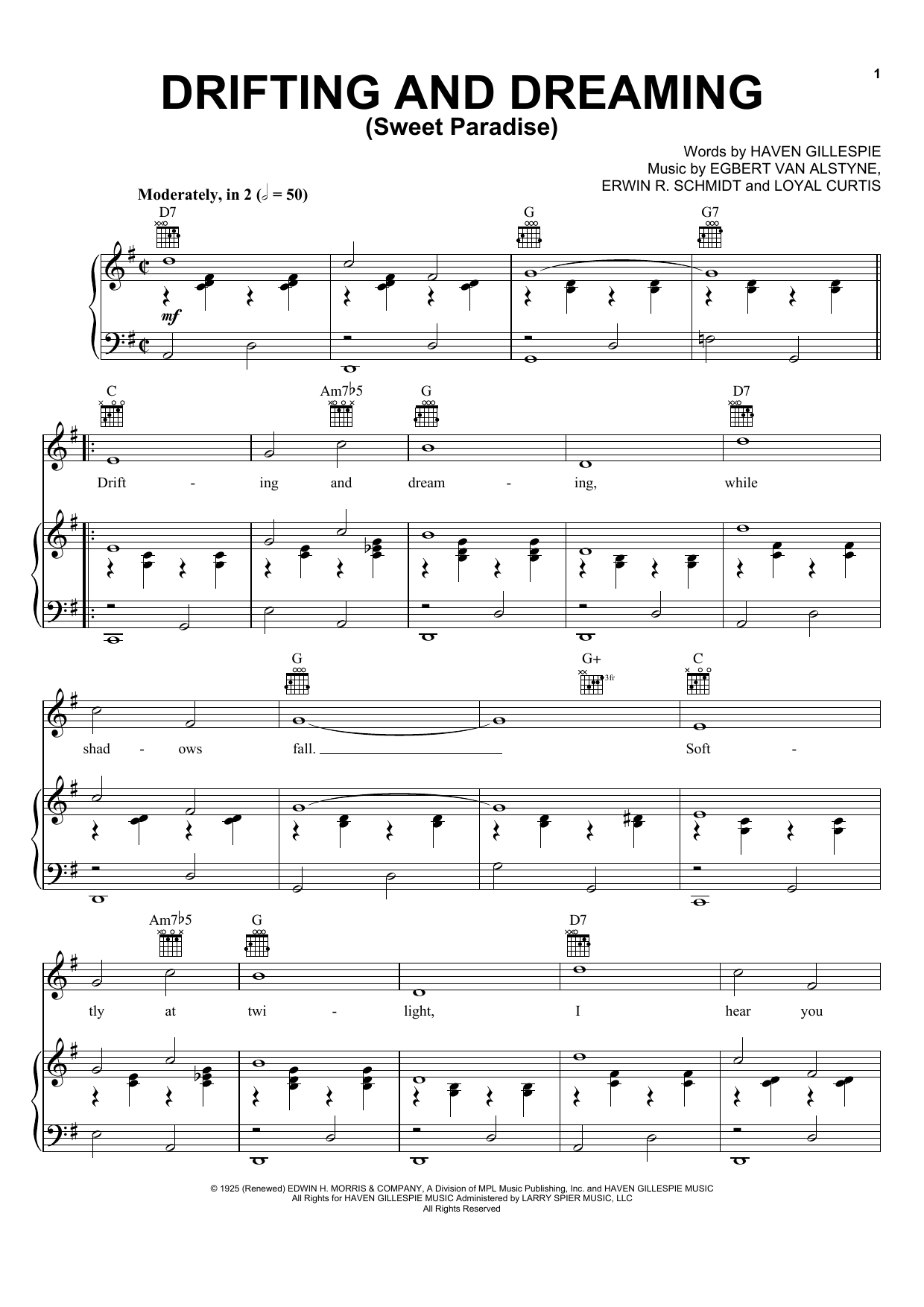 Egbert Van Alstyne Drifting And Dreaming (Sweet Paradise) sheet music notes and chords arranged for Lead Sheet / Fake Book