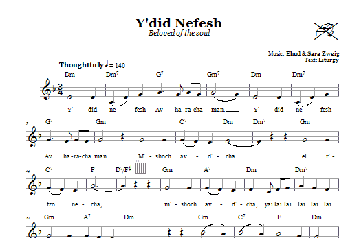 Ehud and Sara Zweig Y'did Nefesh (Beloved Of The Soul) sheet music notes and chords arranged for Lead Sheet / Fake Book