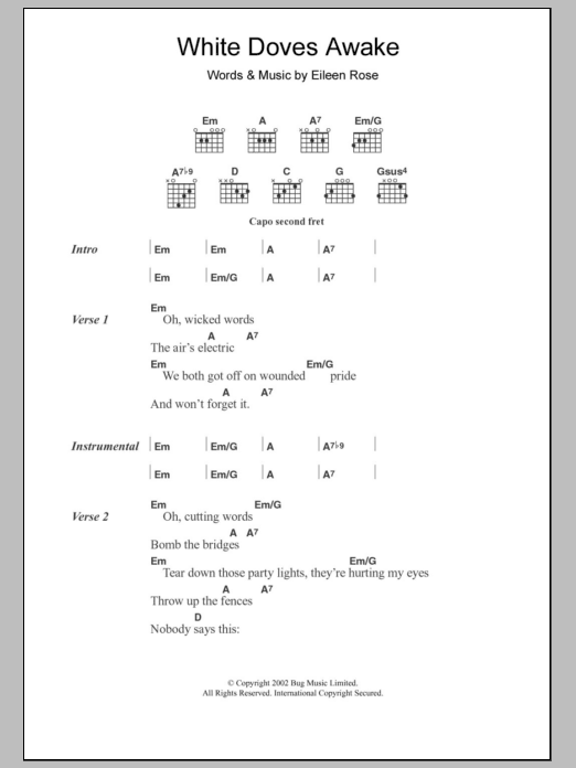 Eileen Rose White Doves Awake sheet music notes and chords arranged for Guitar Chords/Lyrics