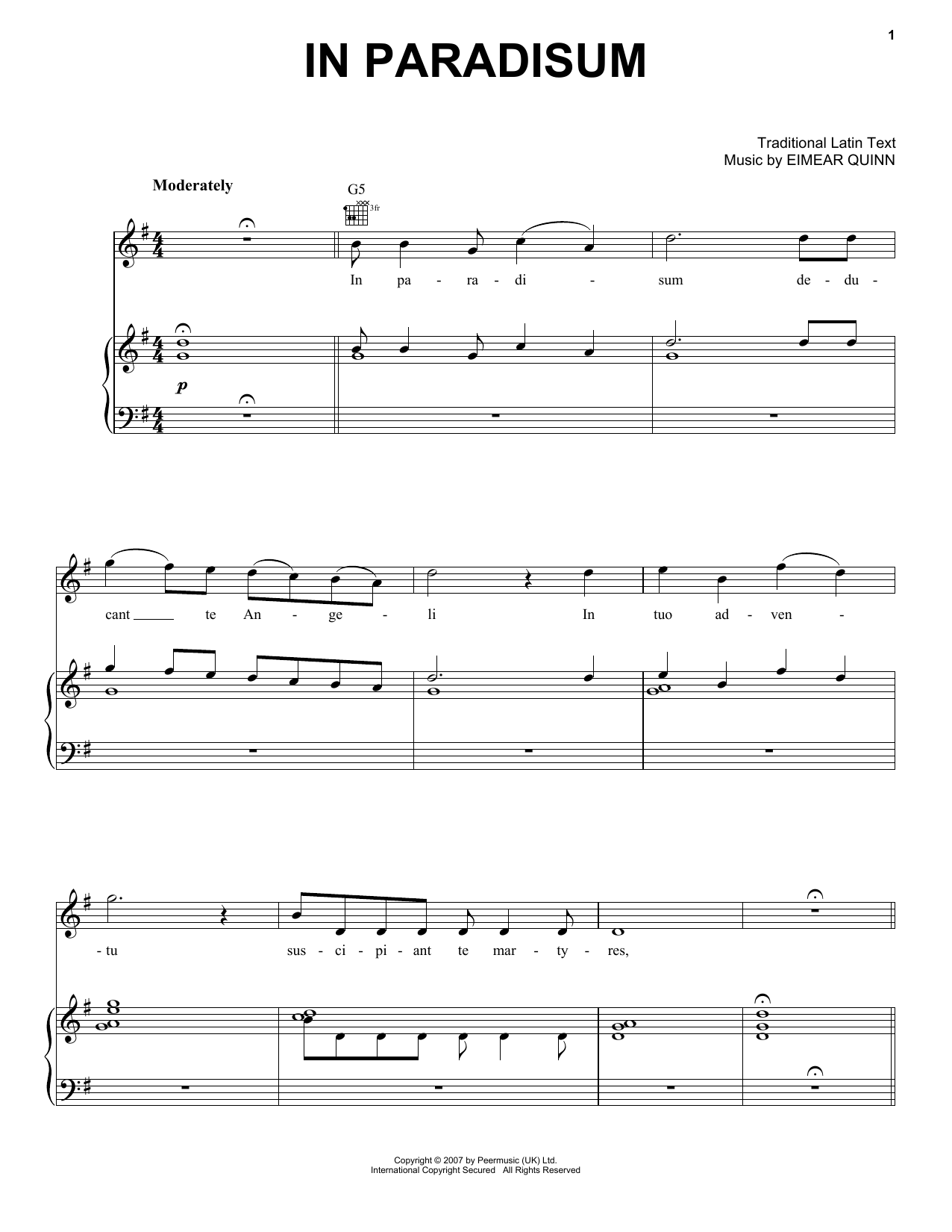 Eimear Quinn In Paradisum sheet music notes and chords arranged for Piano, Vocal & Guitar Chords (Right-Hand Melody)