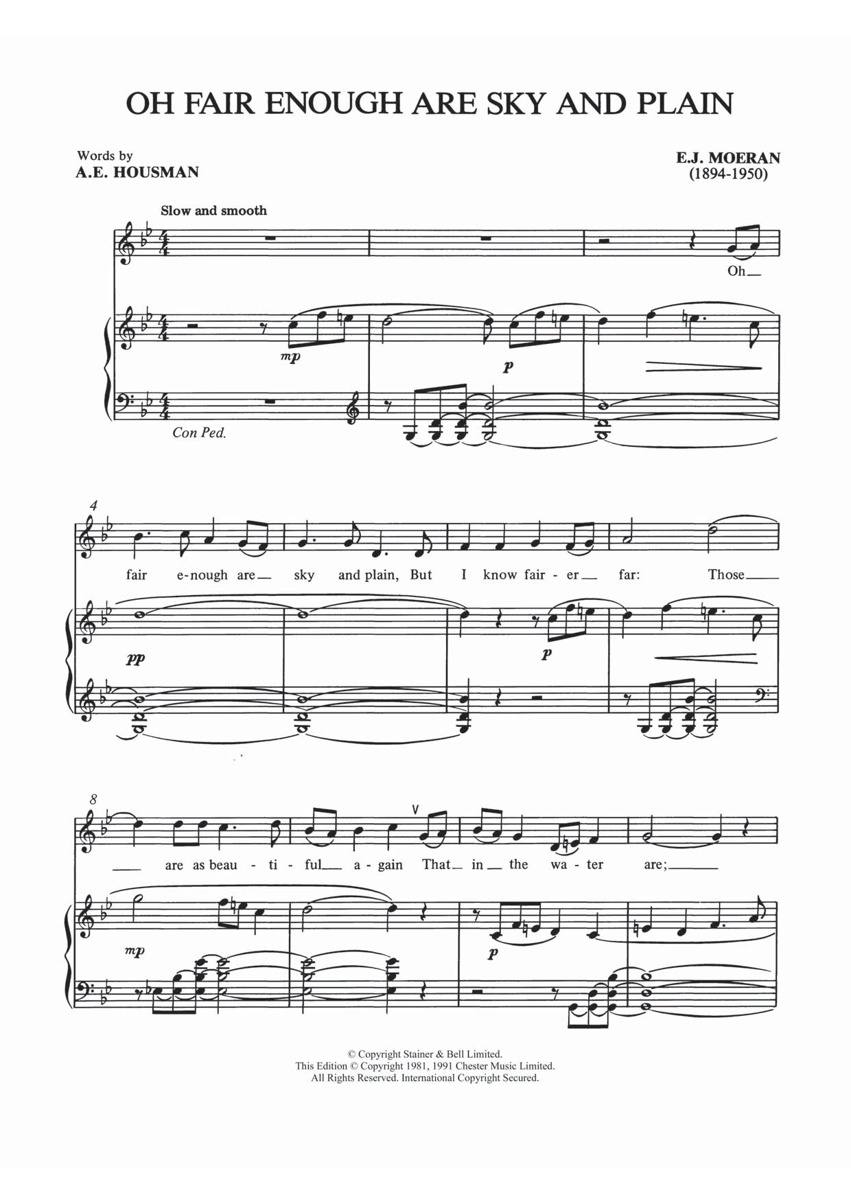 E.J. Moeran Oh Fair Enough Are Sky And Plain sheet music notes and chords arranged for Piano, Vocal & Guitar Chords