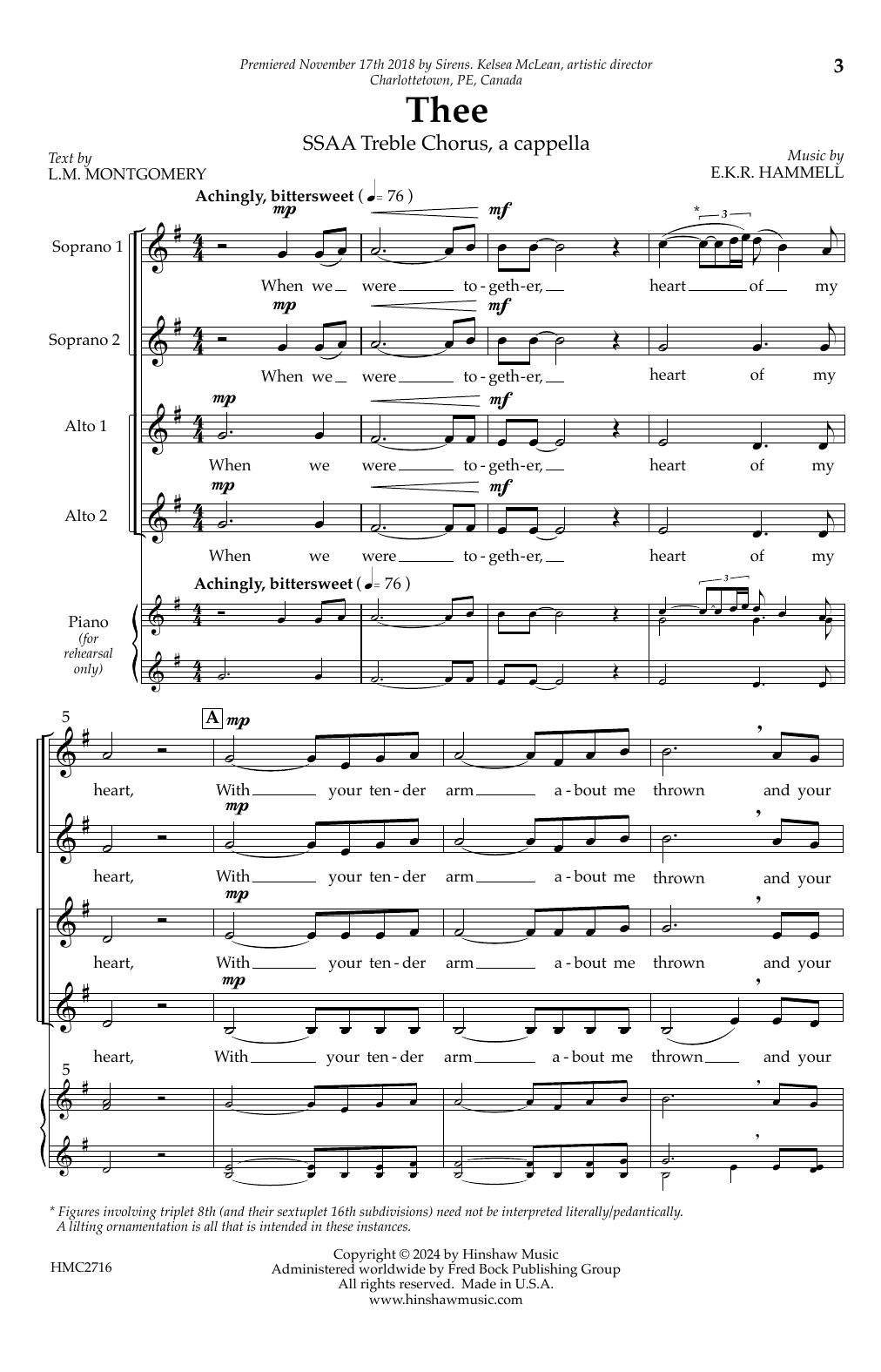 E.K.R. Hammell Thee sheet music notes and chords arranged for SSAA Choir