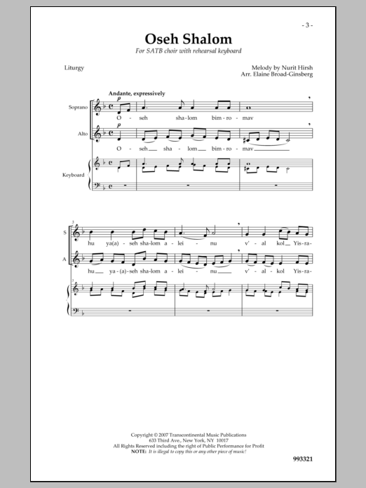 Elaine Broad-Ginsberg Oseh Shalom sheet music notes and chords arranged for SATB Choir