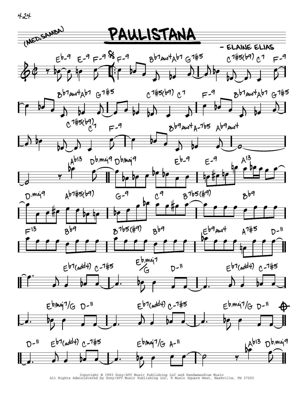 Elaine Elias Paulistana sheet music notes and chords arranged for Real Book – Melody & Chords