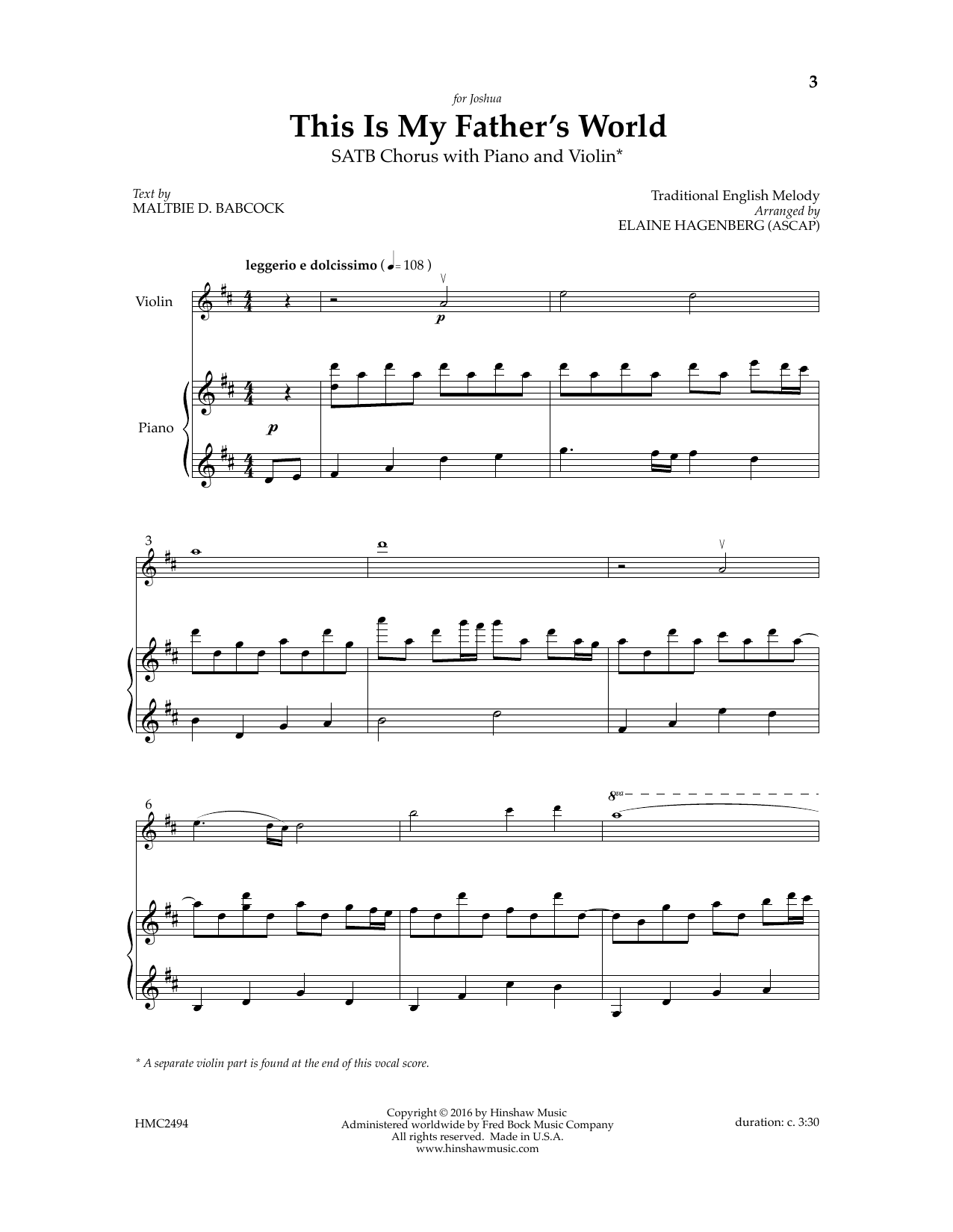 Elaine Haggenberg This Is My Father's World sheet music notes and chords arranged for SATB Choir