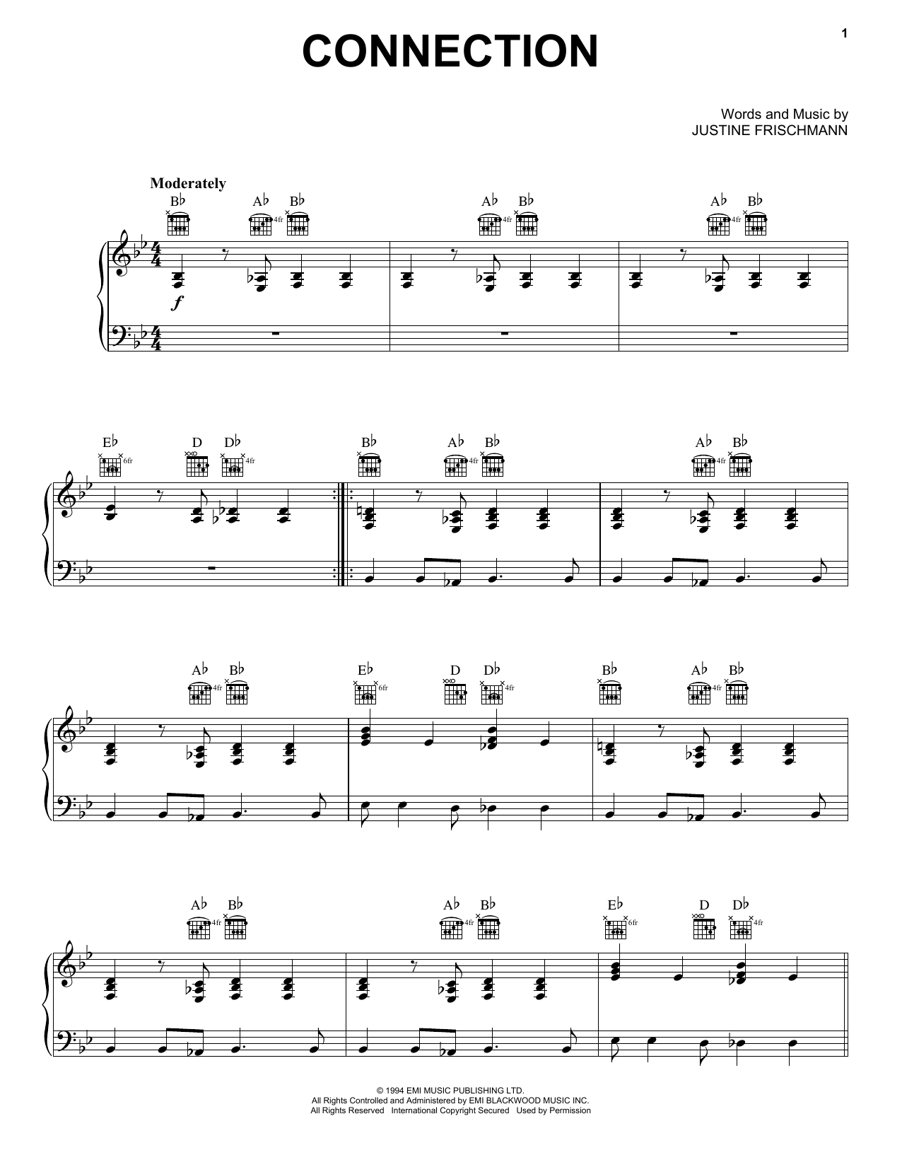 Elastica Connection sheet music notes and chords arranged for Guitar Chords/Lyrics
