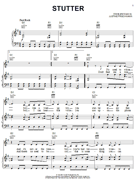 Elastica Stutter sheet music notes and chords arranged for Piano, Vocal & Guitar Chords (Right-Hand Melody)