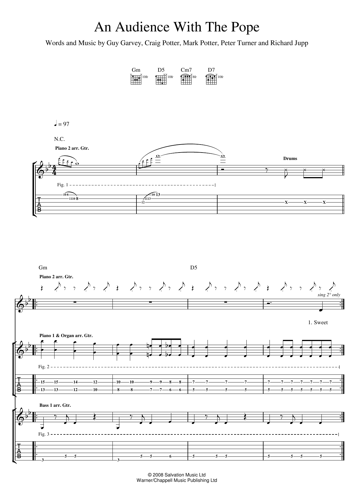 Elbow An Audience With The Pope sheet music notes and chords arranged for Guitar Tab
