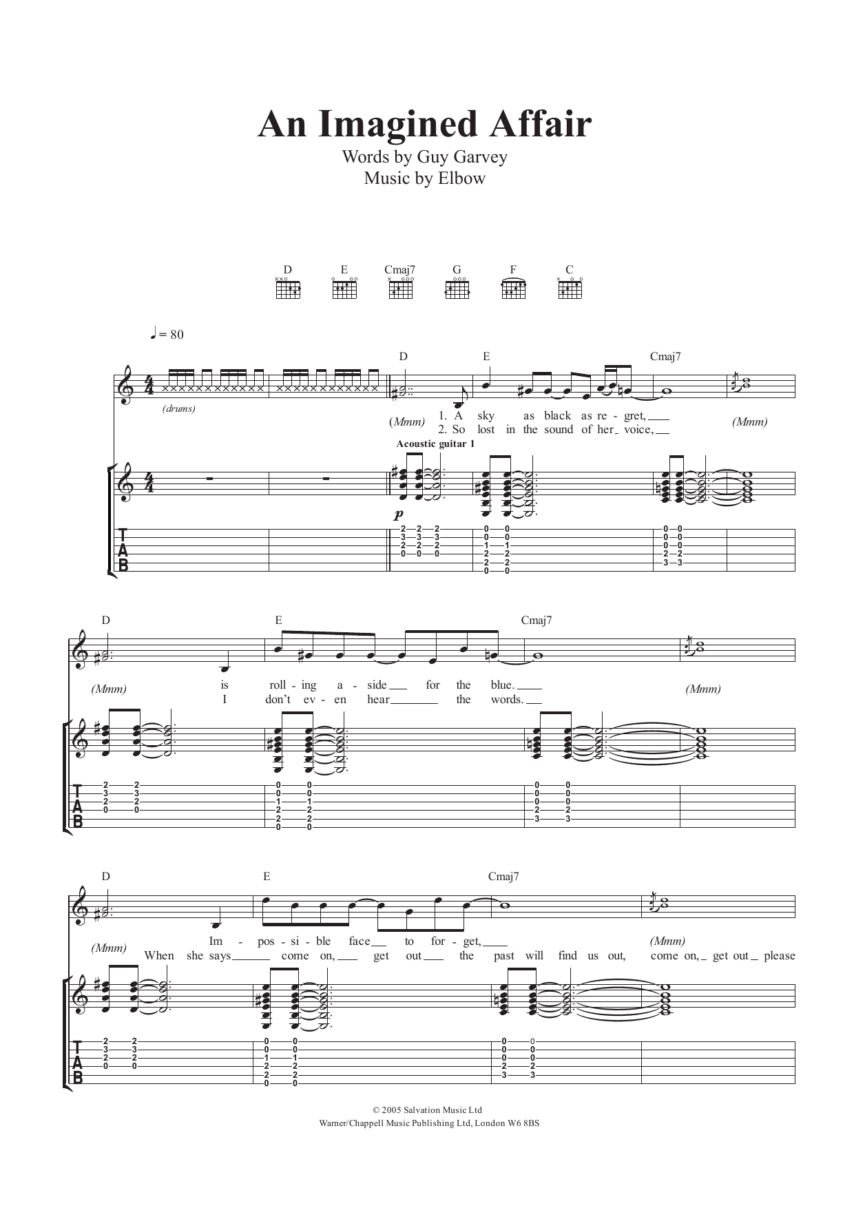 Elbow An Imagined Affair sheet music notes and chords arranged for Guitar Tab
