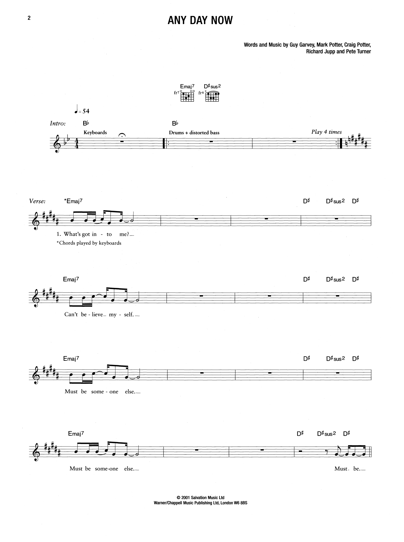 Elbow Any Day Now sheet music notes and chords arranged for Guitar Tab