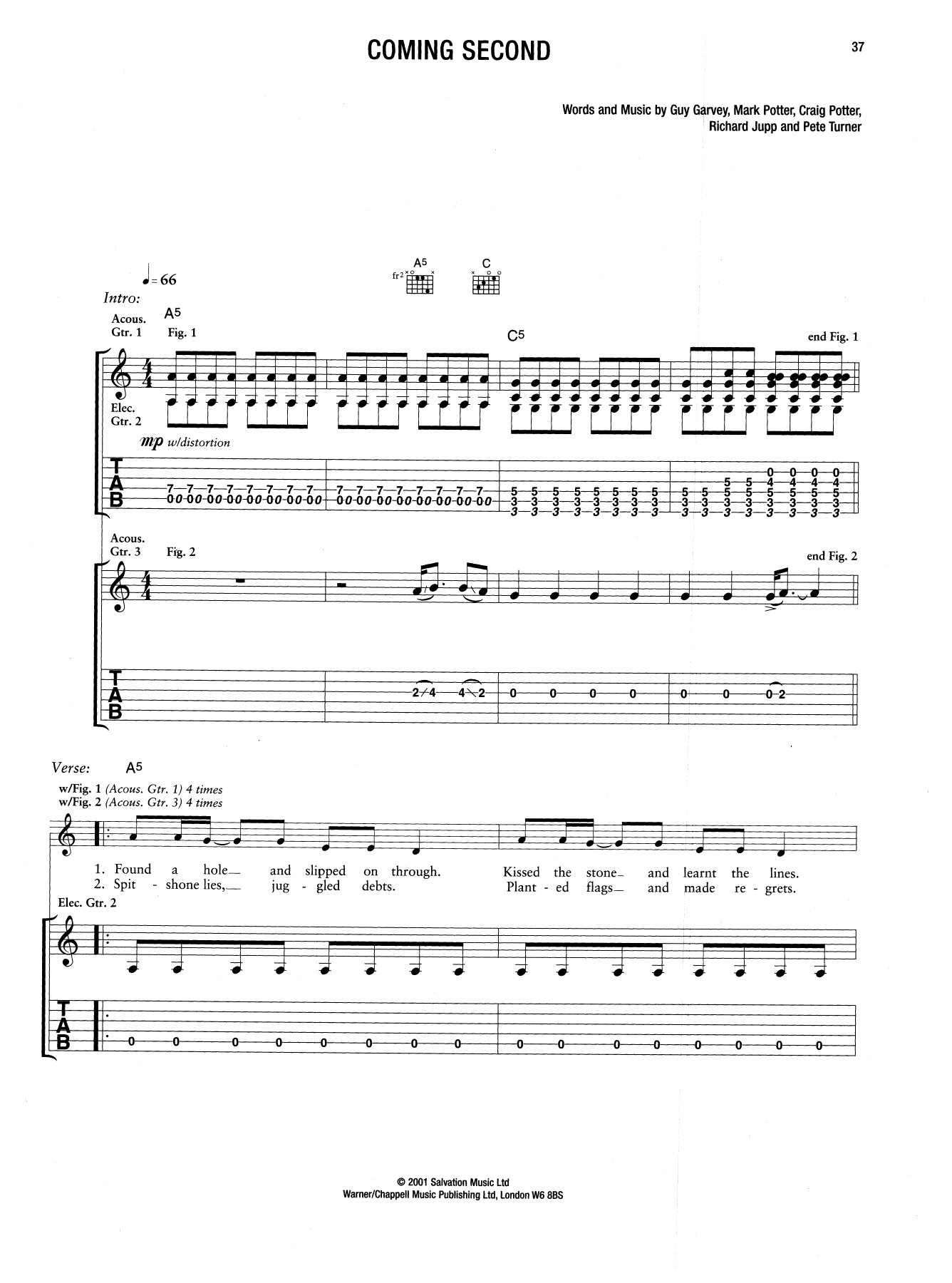 Elbow Coming Second sheet music notes and chords arranged for Guitar Tab