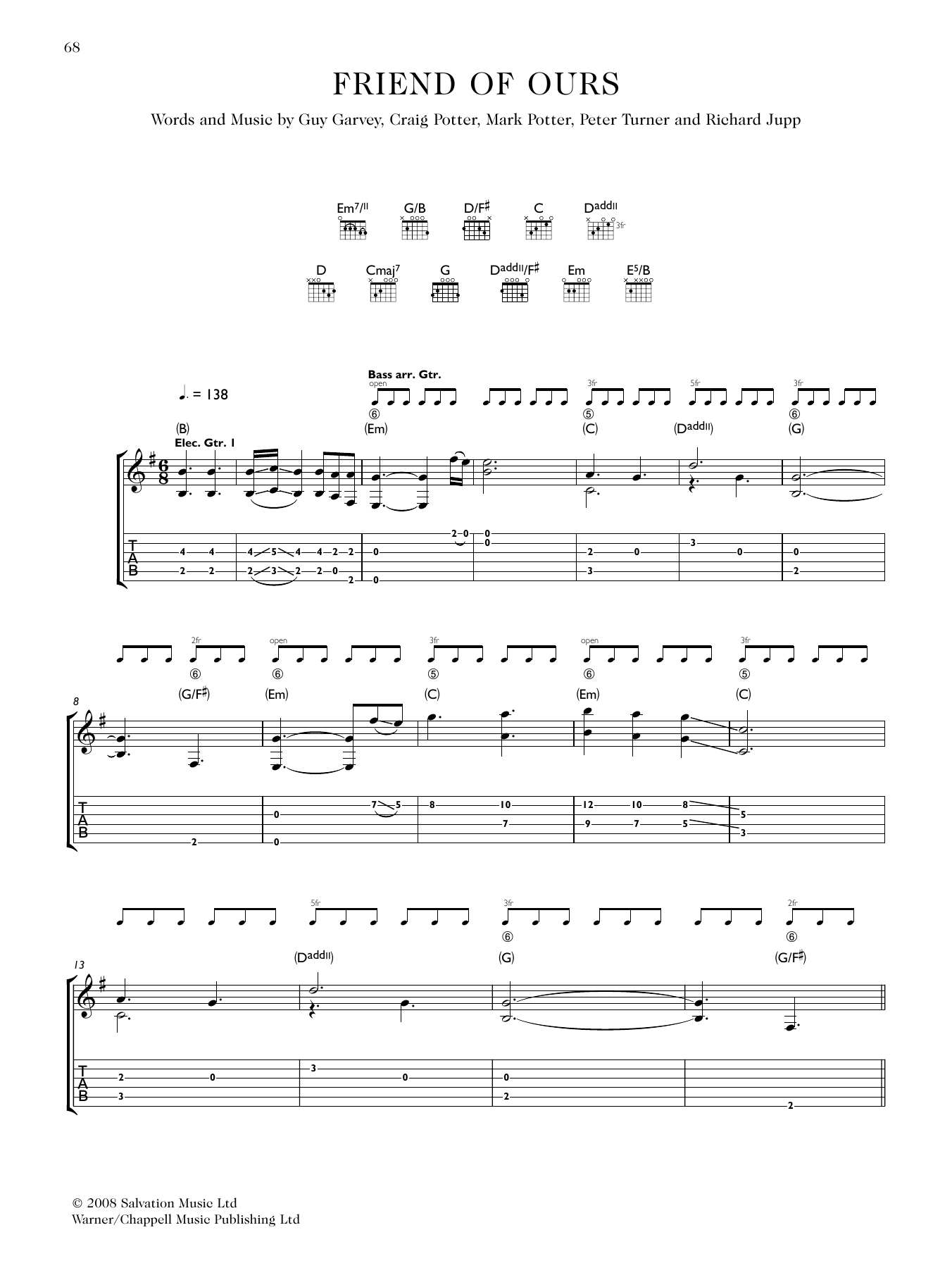 Elbow Friend Of Ours sheet music notes and chords arranged for Guitar Tab