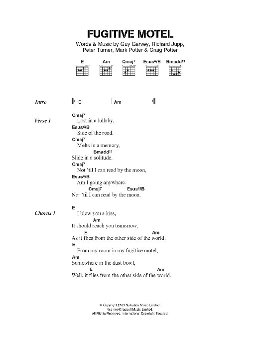Elbow Fugitive Motel sheet music notes and chords arranged for Guitar Chords/Lyrics