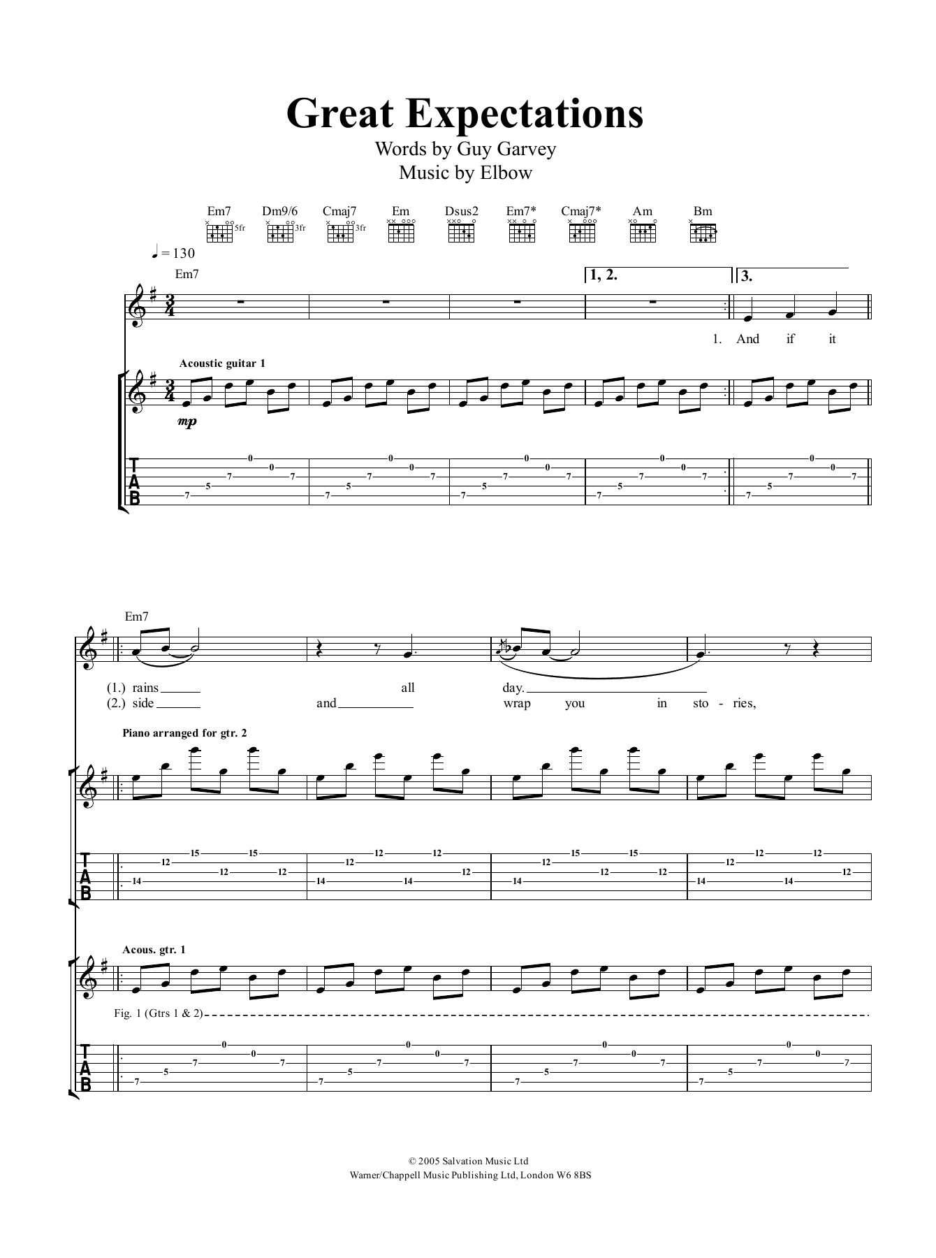 Elbow Great Expectations sheet music notes and chords arranged for Guitar Tab