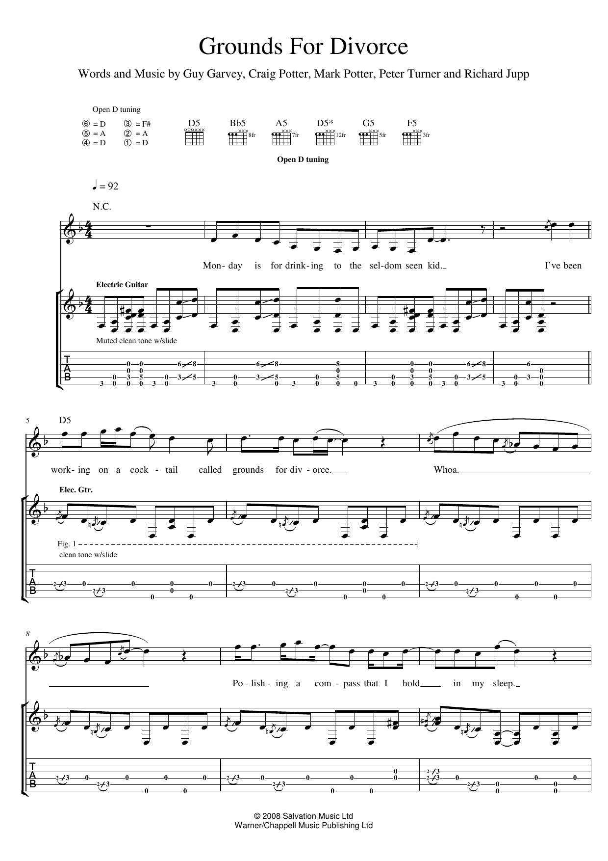 Elbow Grounds For Divorce sheet music notes and chords arranged for Guitar Tab