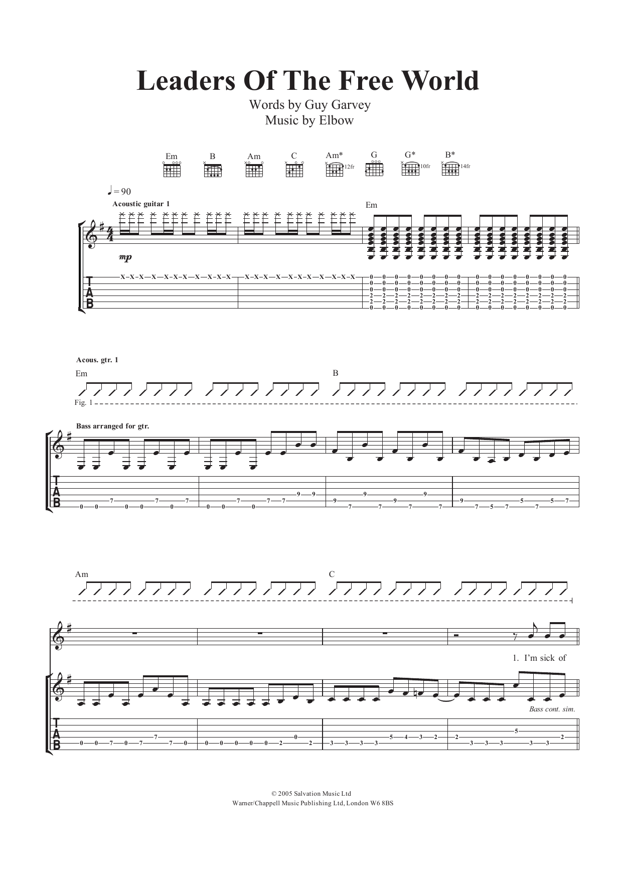 Elbow Leaders Of The Free World sheet music notes and chords arranged for Guitar Tab