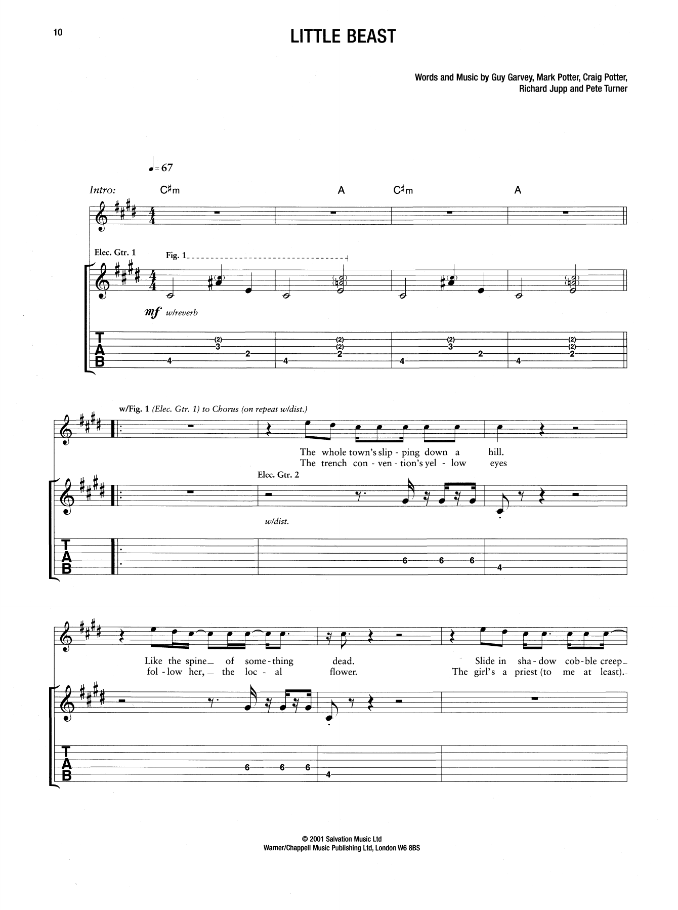 Elbow Little Beast sheet music notes and chords arranged for Guitar Tab