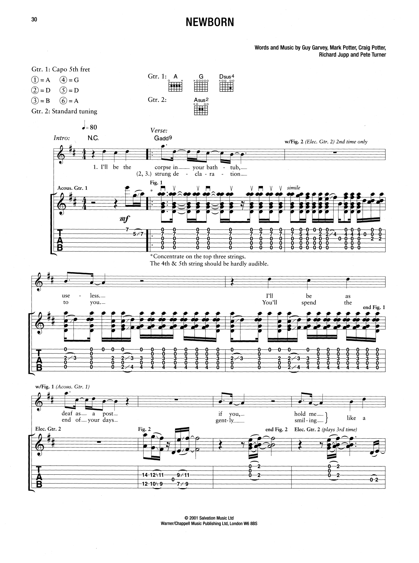 Elbow Newborn sheet music notes and chords arranged for Guitar Tab