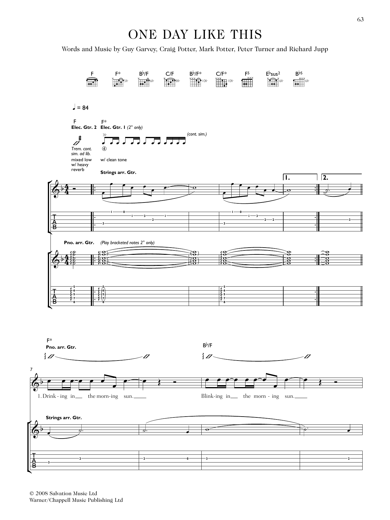 Elbow One Day Like This sheet music notes and chords arranged for Piano, Vocal & Guitar Chords (Right-Hand Melody)
