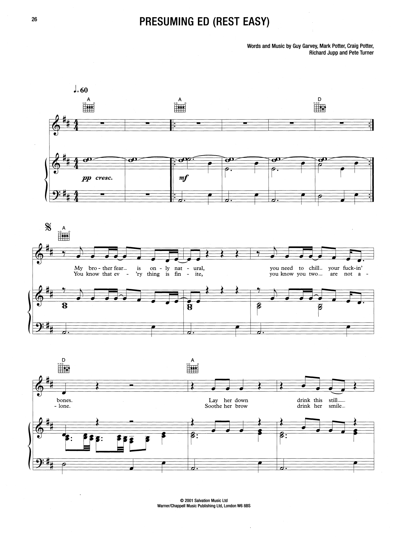 Elbow Presuming Ed (Rest East) sheet music notes and chords arranged for Guitar Tab