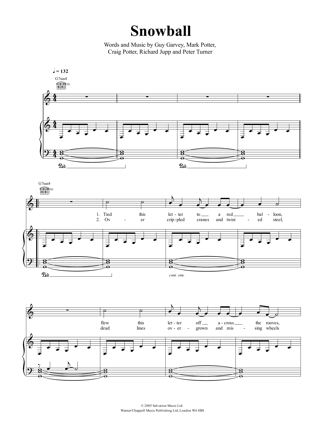 Elbow Snowball sheet music notes and chords arranged for Piano, Vocal & Guitar Chords (Right-Hand Melody)