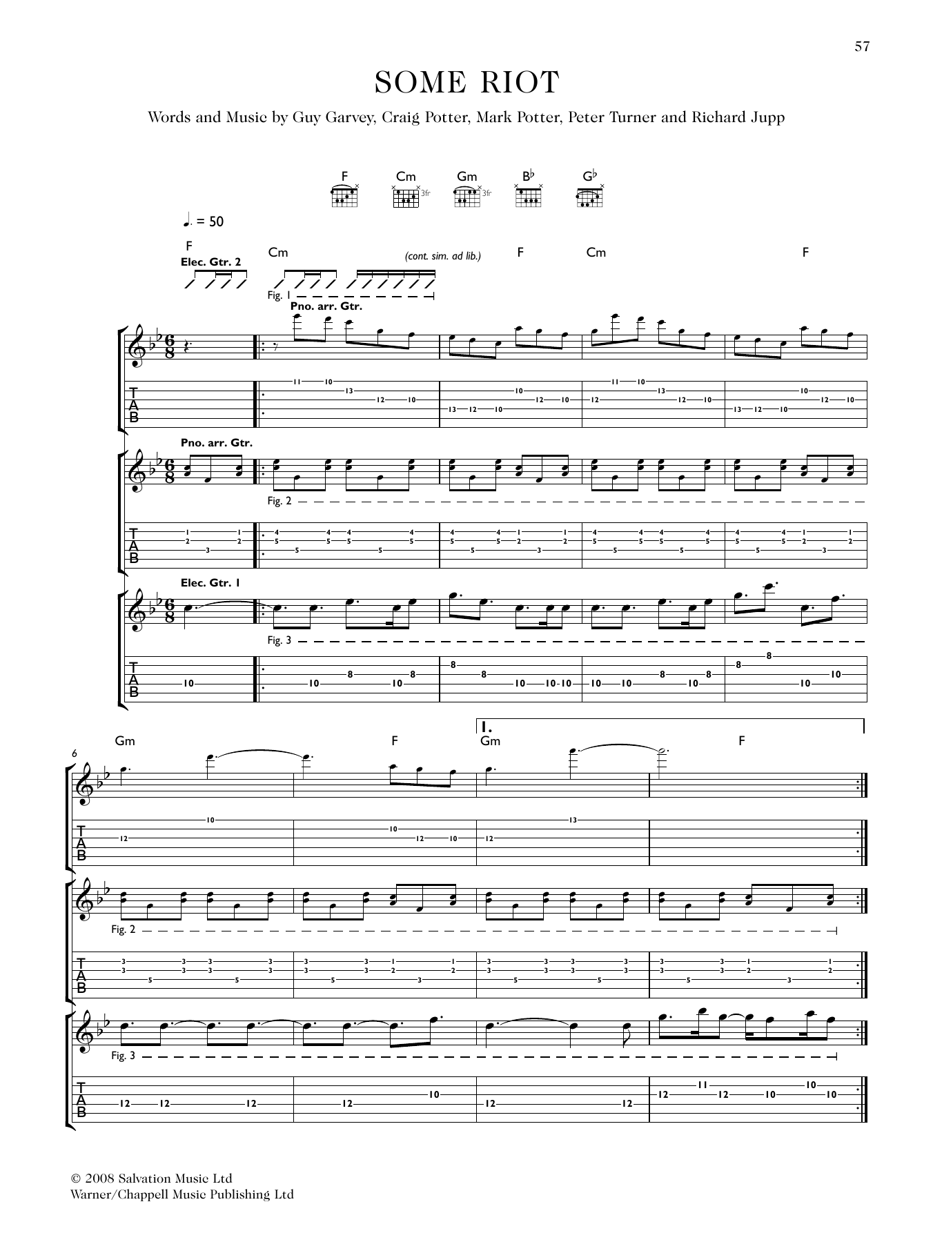 Elbow Some Riot sheet music notes and chords arranged for Guitar Tab