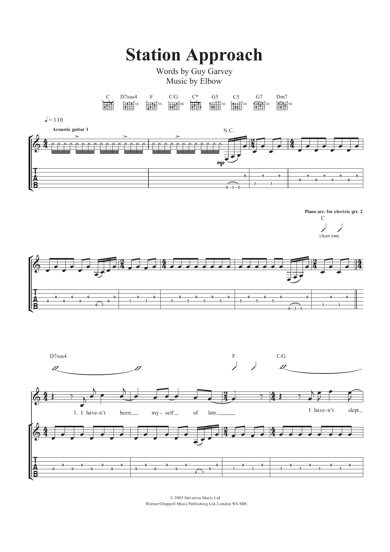 Elbow Station Approach sheet music notes and chords arranged for Guitar Tab