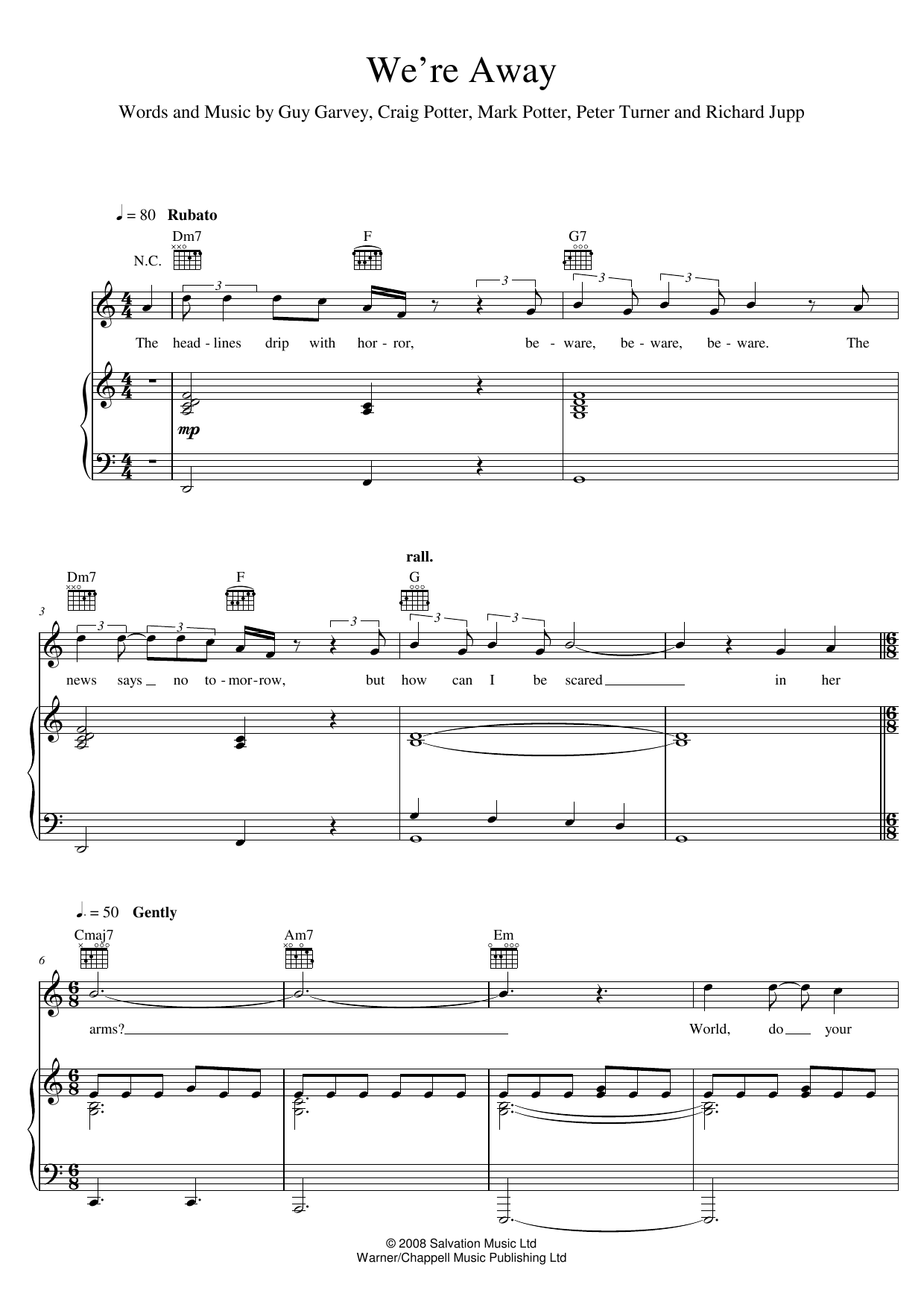 Elbow We're Away sheet music notes and chords arranged for Piano, Vocal & Guitar Chords (Right-Hand Melody)
