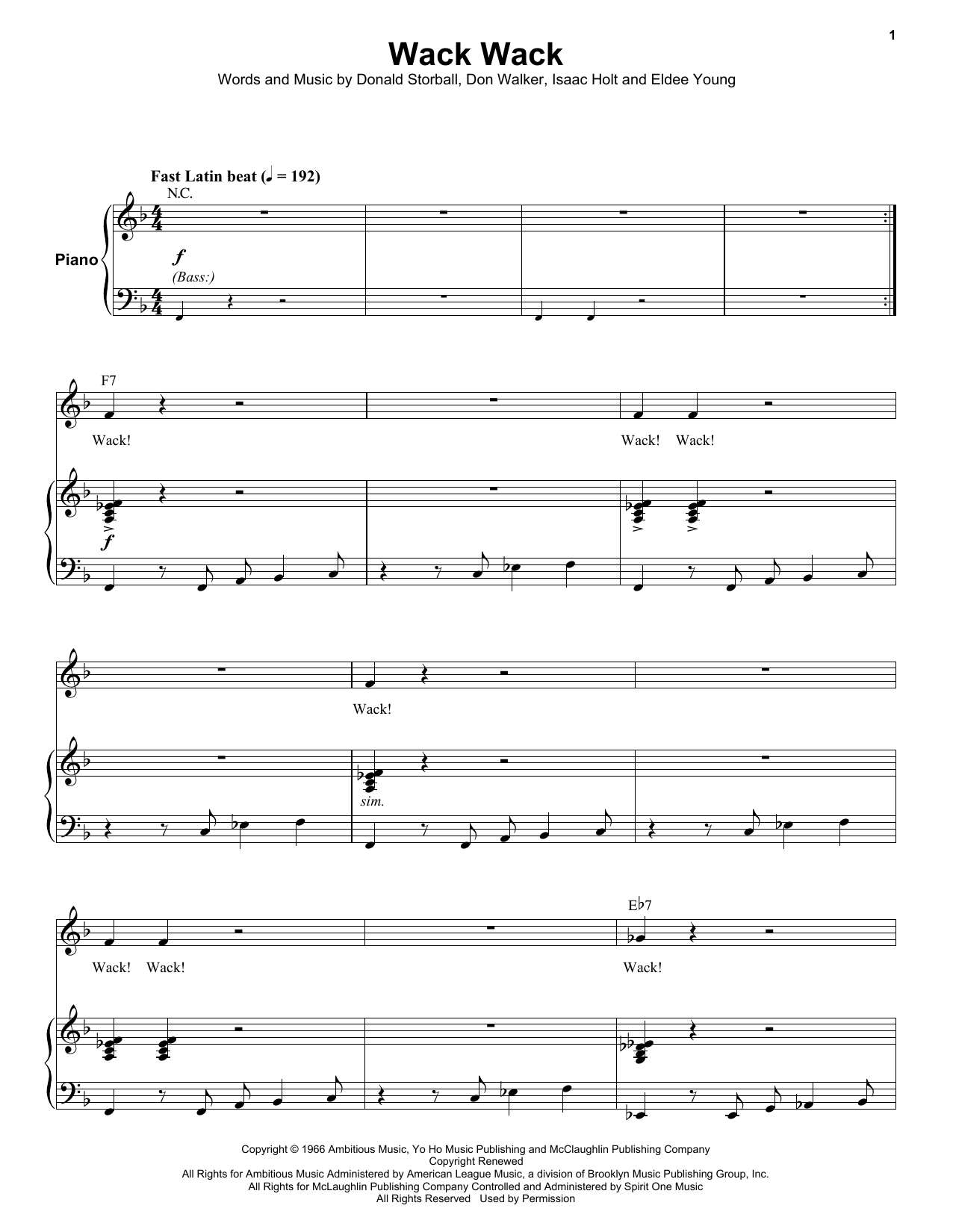 Eldee Young Wack Wack sheet music notes and chords arranged for Keyboard Transcription