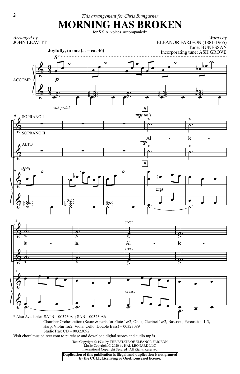 Eleanor Farjeon Morning Has Broken (New Edition) (arr. John Leavitt) sheet music notes and chords arranged for SATB Choir