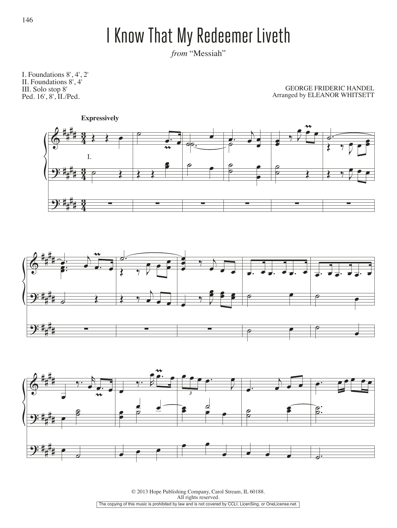 Eleanor Whitsett I Know That My Redeemer Liveth sheet music notes and chords arranged for Organ