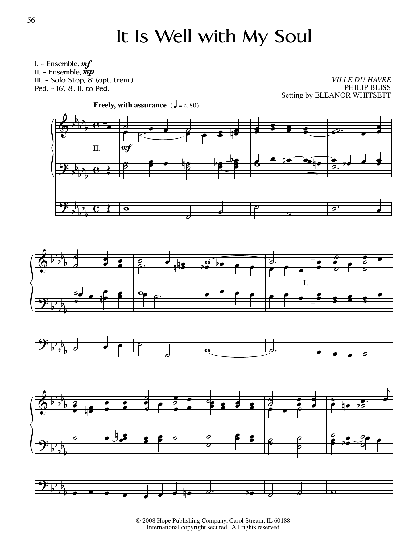 Eleanor Whitsett It Is Well with My Soul sheet music notes and chords arranged for Organ