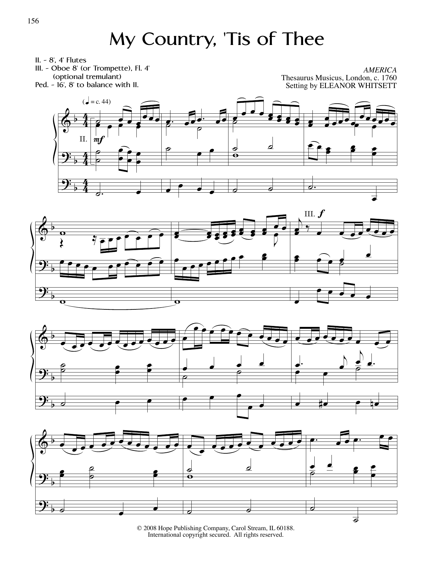 Eleanor Whitsett My Country, 'tis Of Thee sheet music notes and chords arranged for Organ