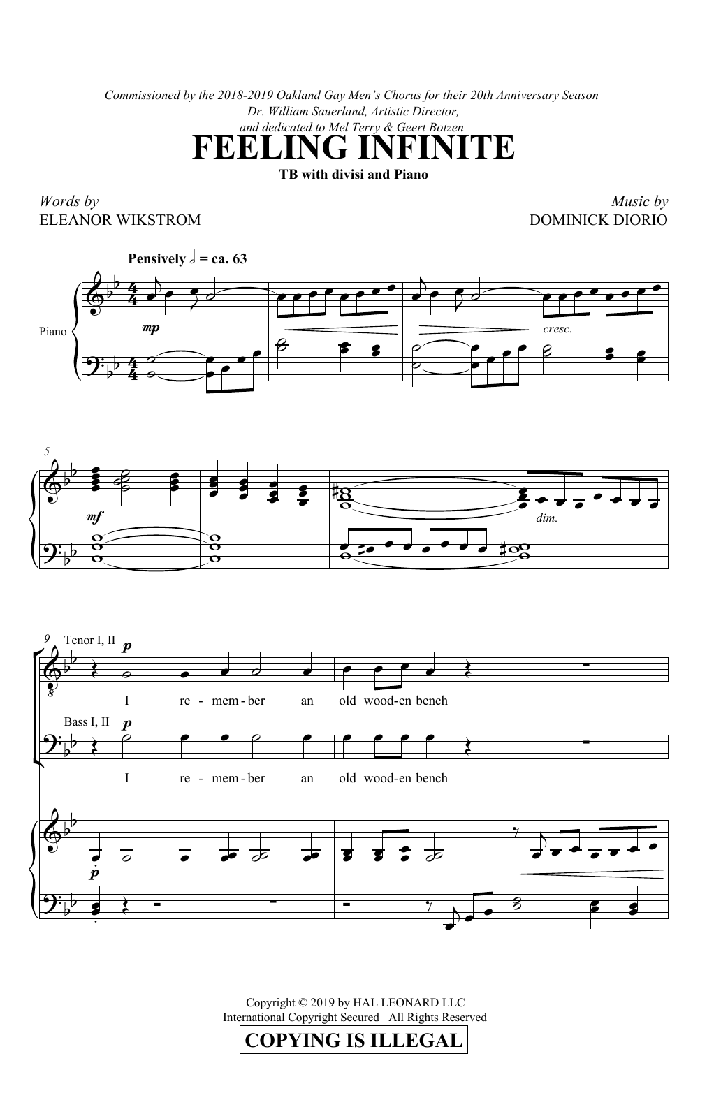 Eleanor Wikstrom and Dominick DiOrio Feeling Infinite sheet music notes and chords arranged for TTBB Choir
