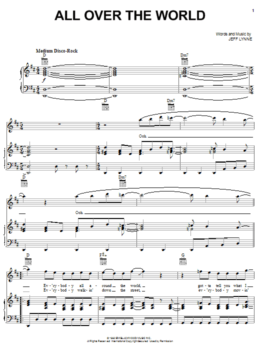 Electric Light Orchestra All Over The World sheet music notes and chords arranged for Piano, Vocal & Guitar Chords (Right-Hand Melody)