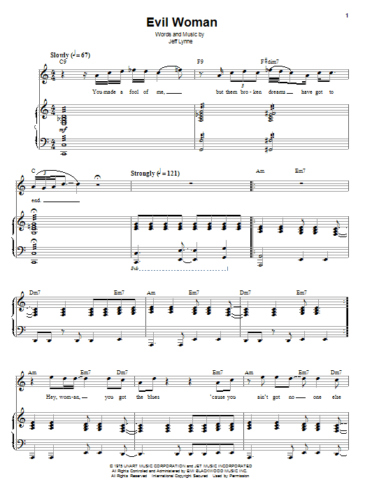 Electric Light Orchestra Evil Woman sheet music notes and chords arranged for Guitar Chords/Lyrics