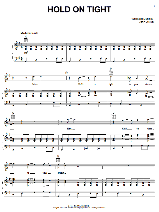 Electric Light Orchestra Hold On Tight sheet music notes and chords arranged for Piano, Vocal & Guitar Chords (Right-Hand Melody)